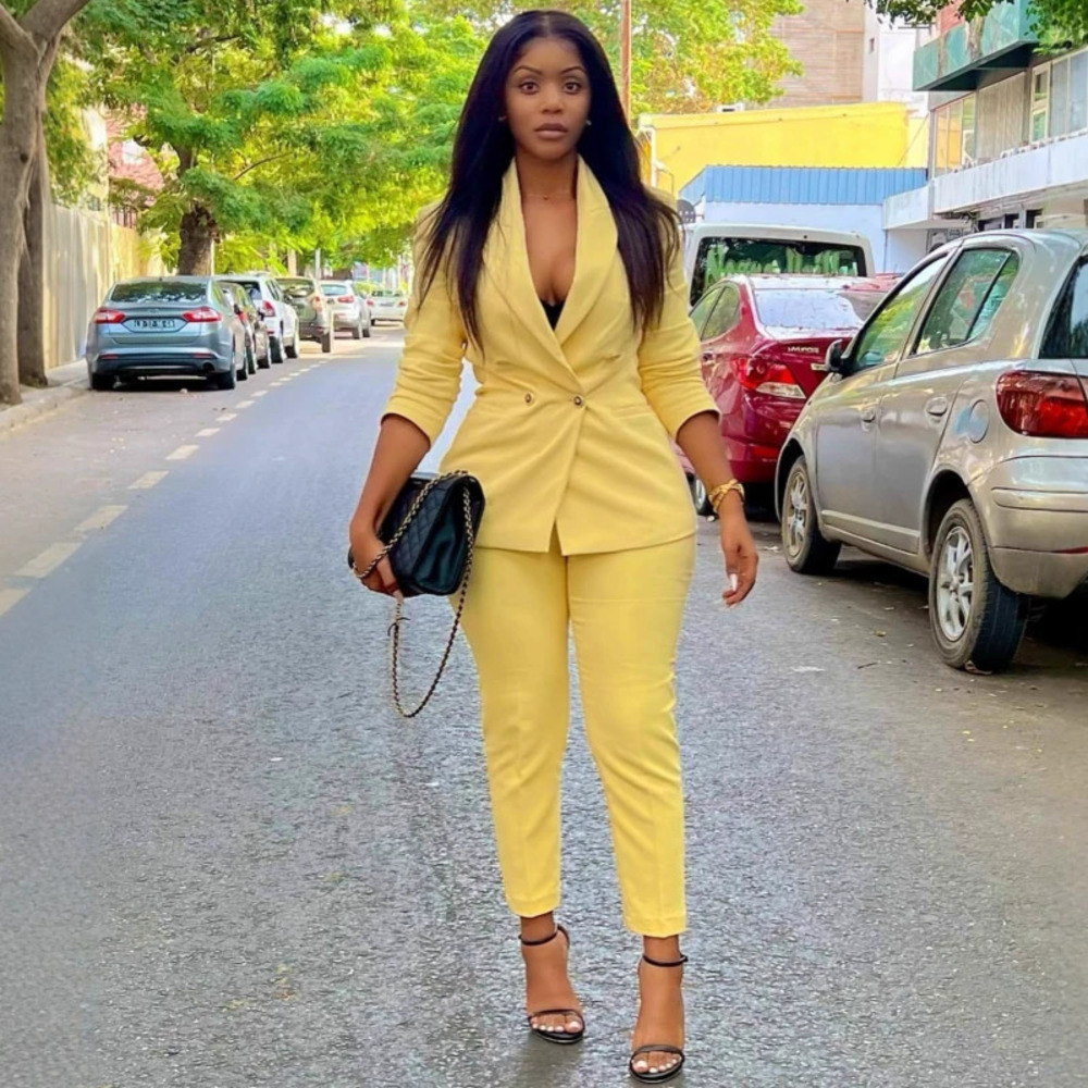 ZARA Chic Casual Blazer Long Sleeve Top Straight Pants African Two Piece Set